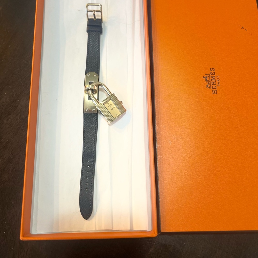 Hermes Kelly Black Leather Watch with Gold Accents